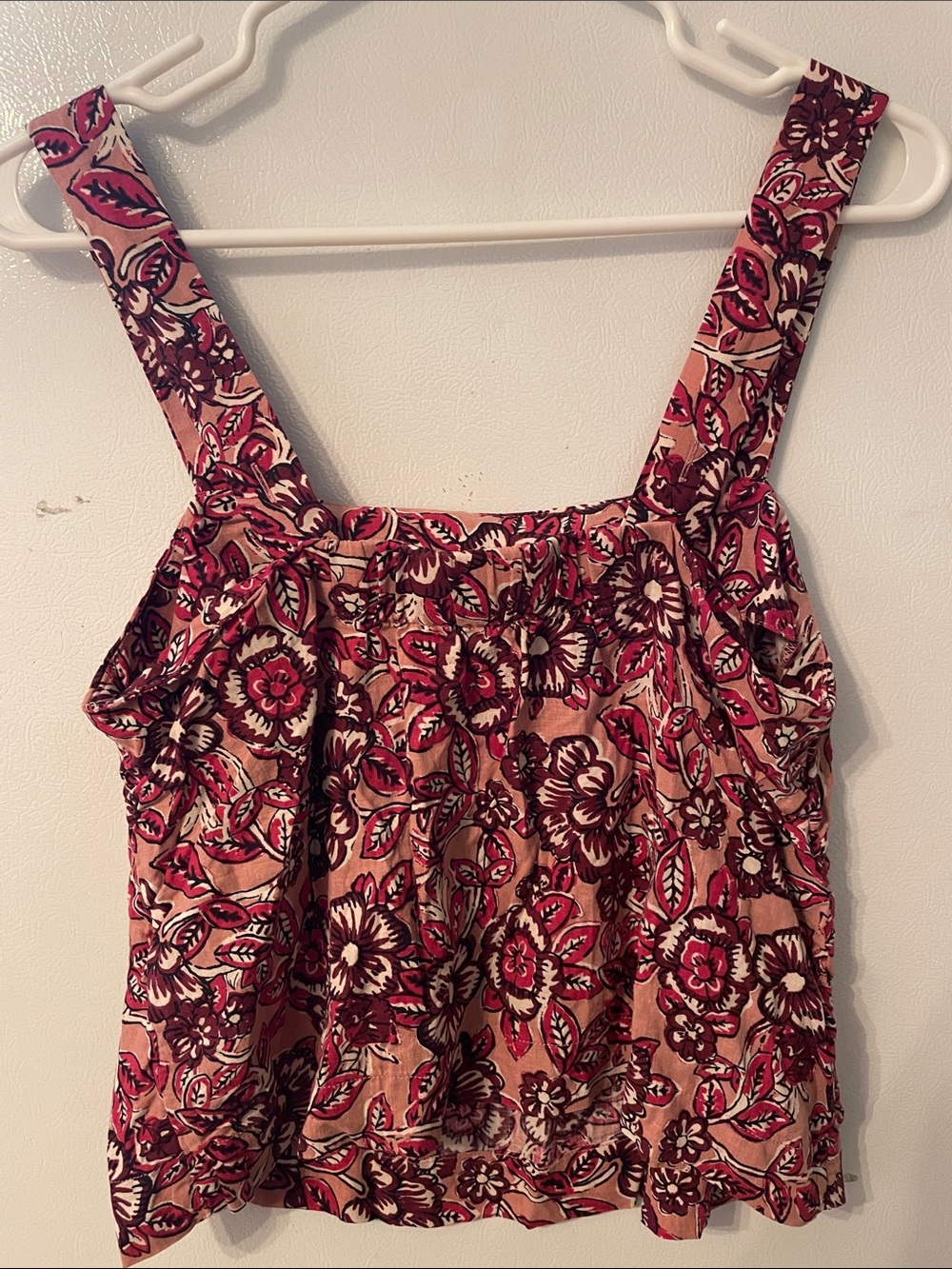 Faherty Small Women’s Floral Square Neck Blouse Linen Blend Pink Burgundy - Picture 4 of 6
